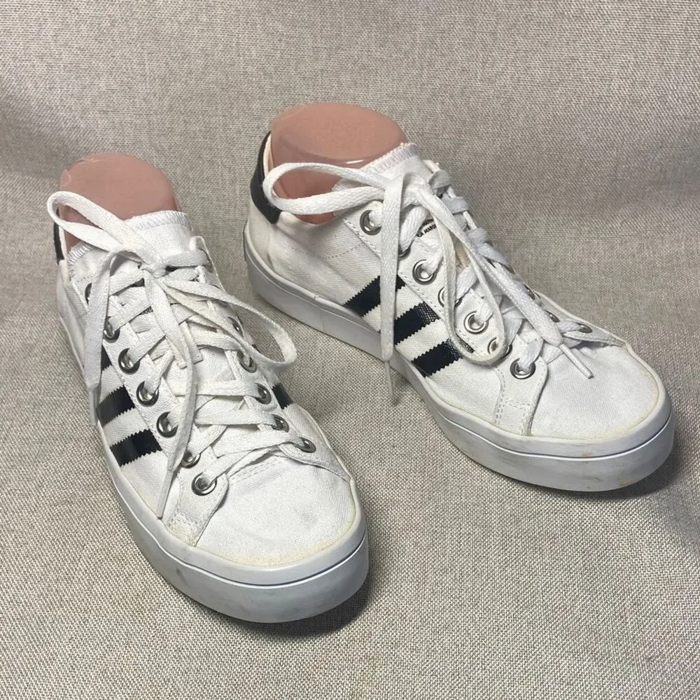 Adidas Women's White and Black Striped Sneakers. Size 6.